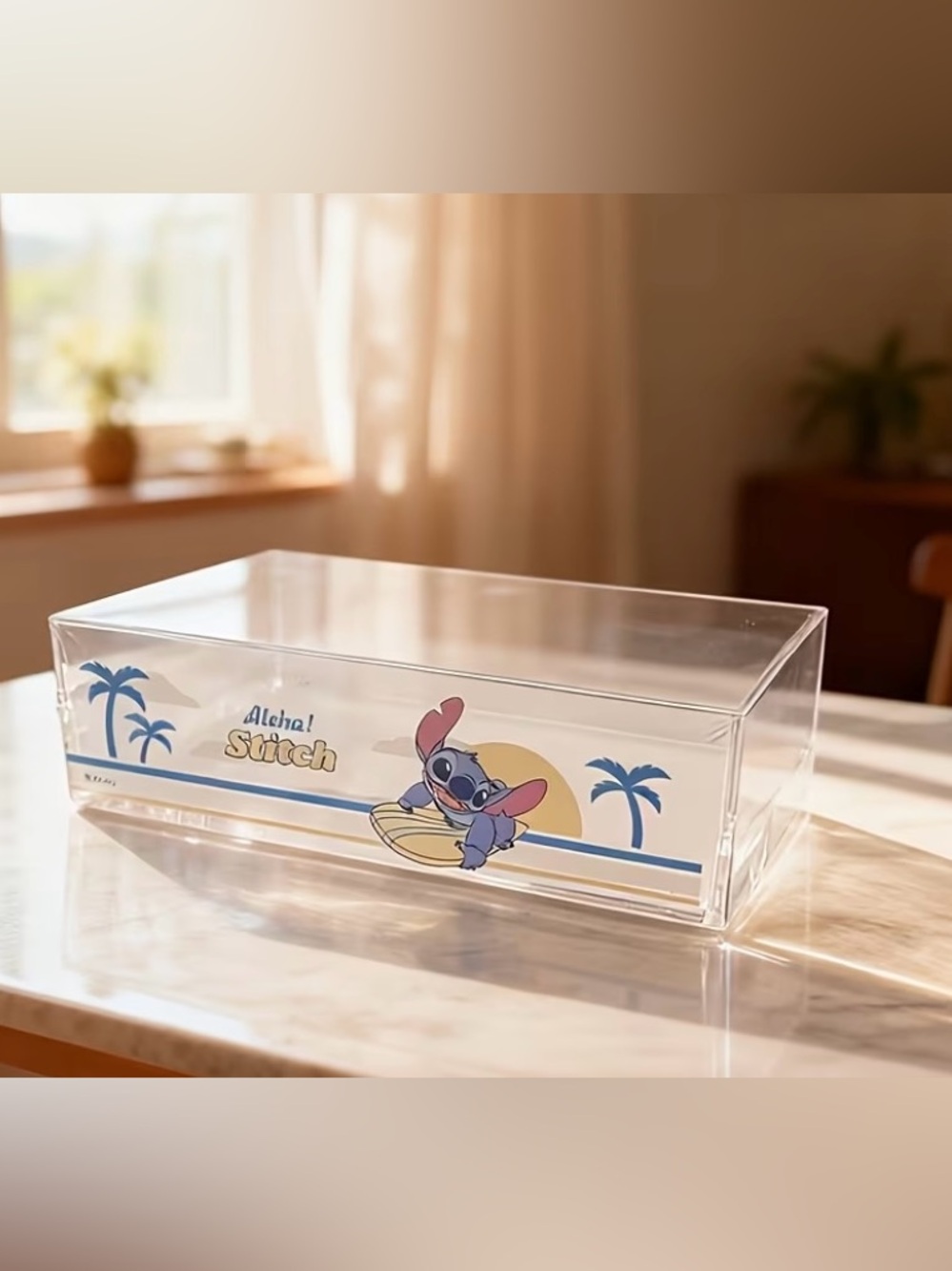 Disney Stitch Clear Acrylic Storage Box with Blue and Yellow Graphics